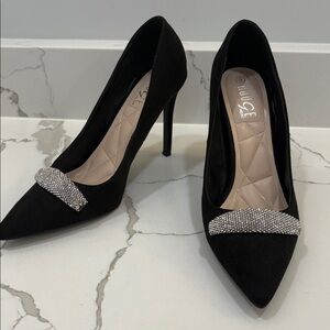 Elegant Black Stiletto Heels with Silver rhinestones